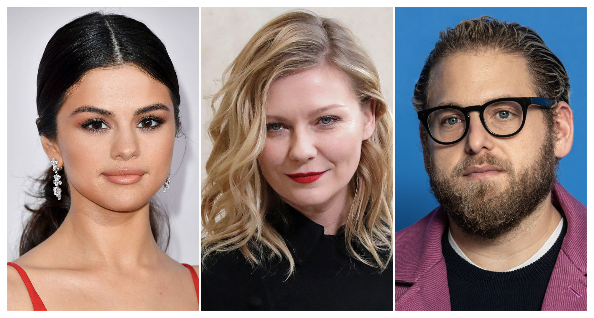 koláž selena gomez, kirsten Dunst a jona hill