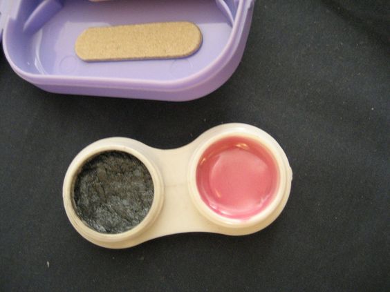 contact lens case filled with foundation