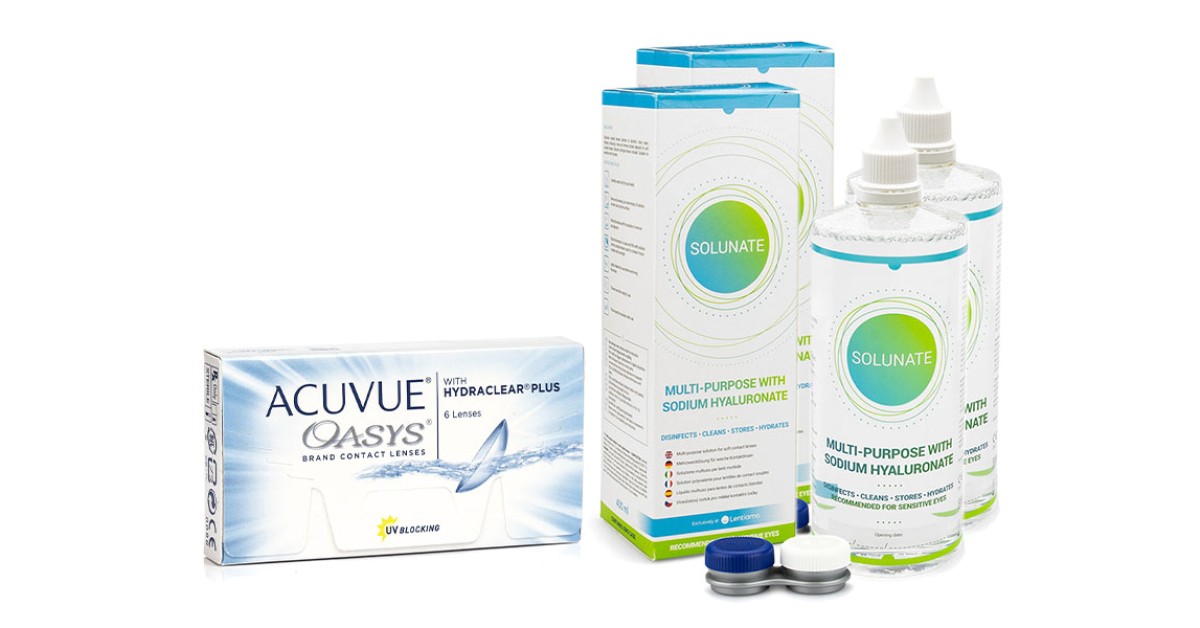 Image of Acuvue Oasys (6 lenses) + 2 x Solunate Multi-Purpose 400 ml with case