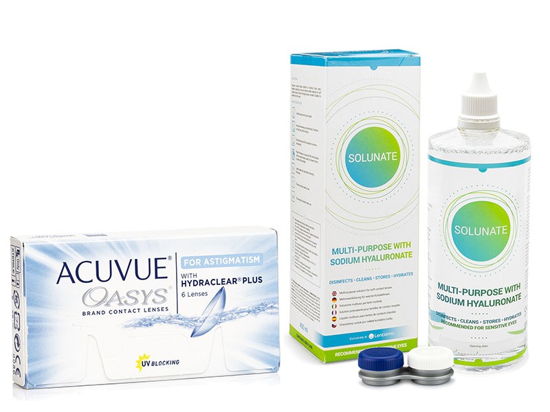 

Acuvue Oasys for Astigmatism (6 lentilles) + Solunate Multi-Purpose 400 ml avec étui