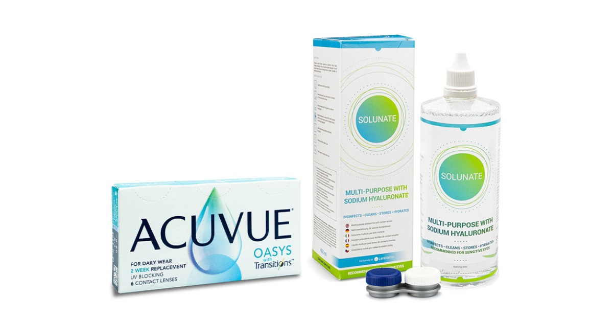 Image of Acuvue Oasys with Transitions (6 Linsen) + Solunate Multi-Purpose 400 ml mit Behälter