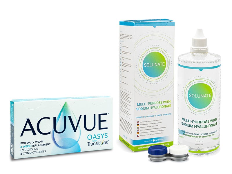 

Acuvue Oasys with Transitions (6 lentilles) + Solunate Multi-Purpose 400 ml avec étui