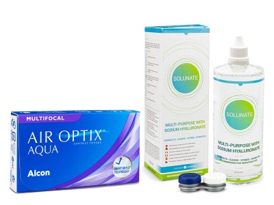 Air Optix Aqua Multifocal (6 lentile) + Solunate Multi-Purpose 400 ml cu suport