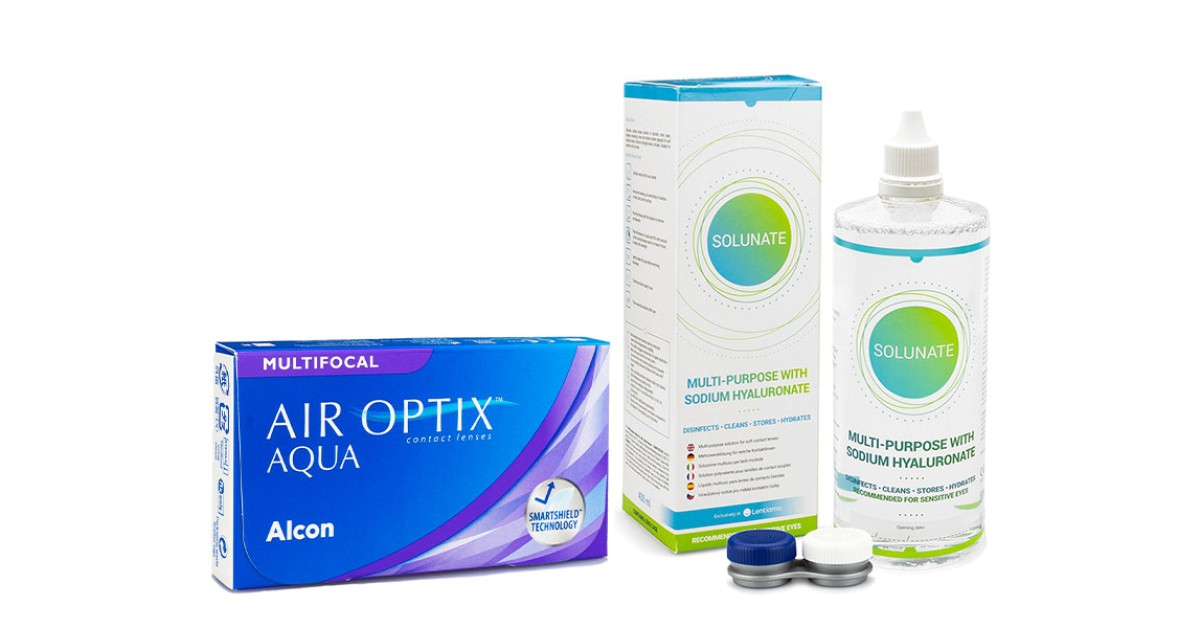 Air Optix Aqua Multifocal (6 lenses) +Solunate Multi-Purpose 400 ml with case