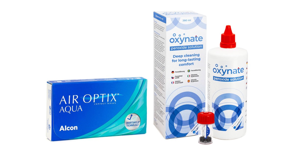 Air Optix aqua (6 linser) + oxynate peroxide 380 ml med linsetui