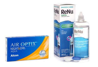 Air Optix Night Day Aqua (6 lentile) + ReNu MultiPlus 360 ml cu suport