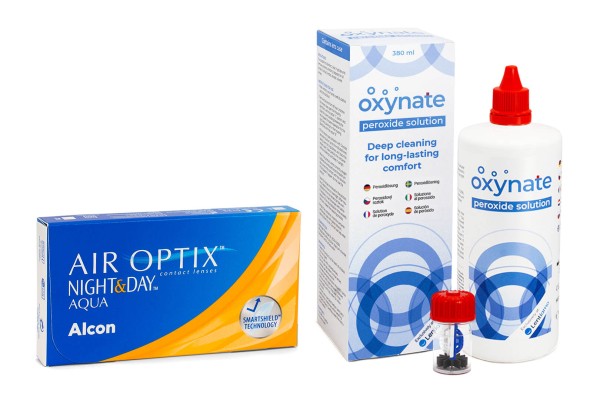 E-shop Alcon Air Optix Night & Day Aqua (6 šošoviek) + Oxynate Peroxide 380 ml s puzdrom