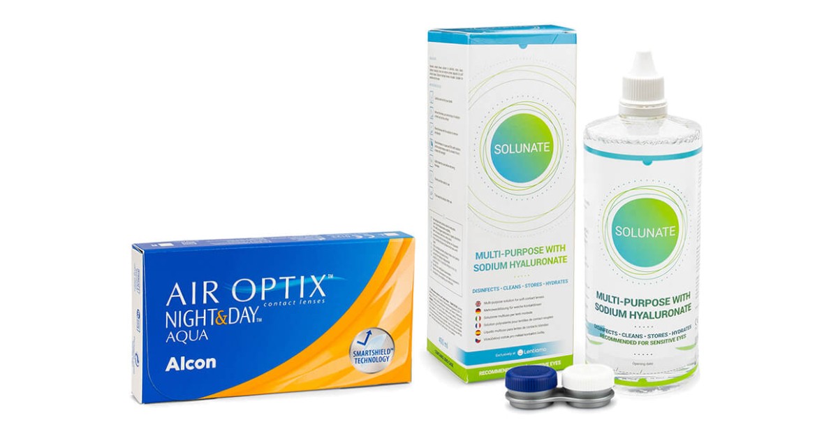 Air Optix Night & Day Aqua (6 lenses) +Solunate Multi-Purpose 400 ml with case