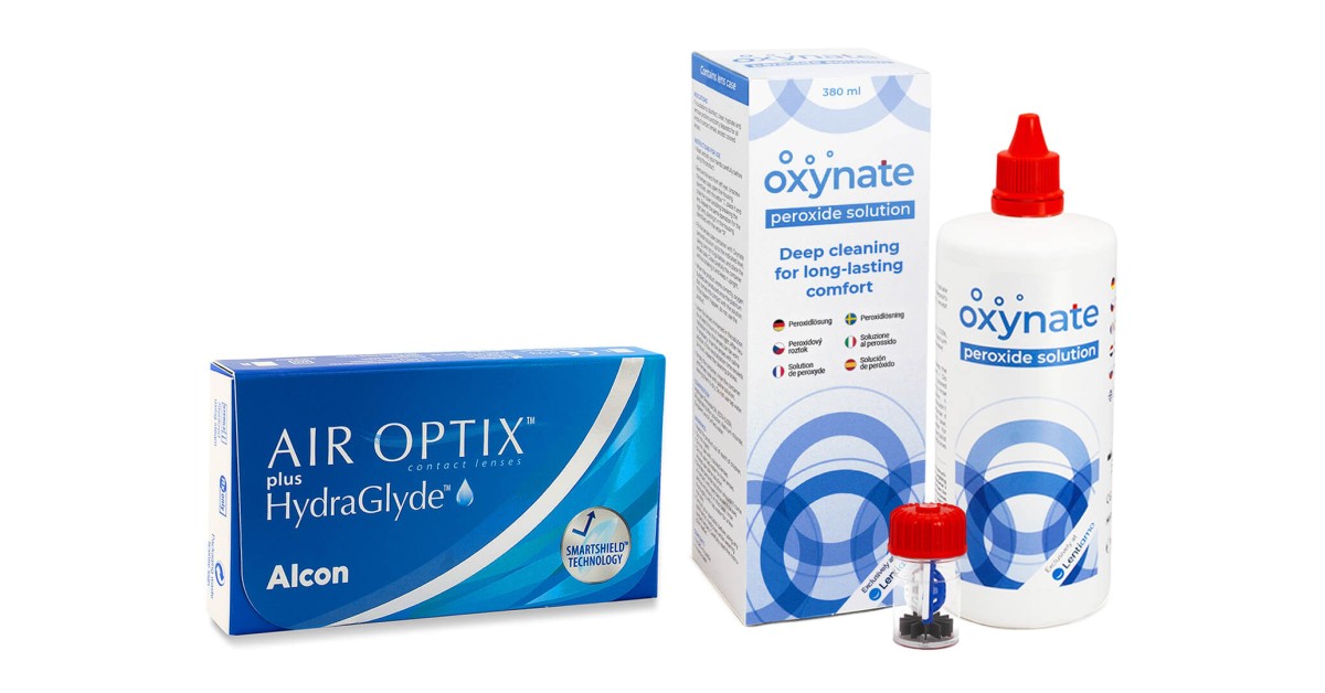 Air Optix Plus Hydraglyde (6 linser) + Oxynate Peroxide 380 ml med linsetui