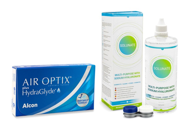 

Air Optix Plus Hydraglyde (6 lentilles) + Solunate Multi-Purpose 400 ml avec étui