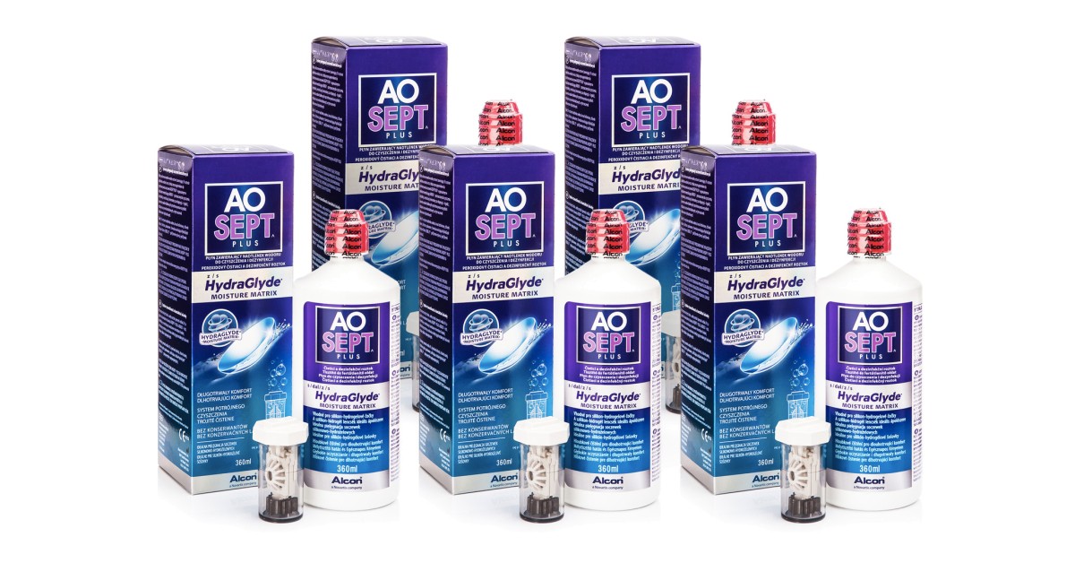 AOSEPT PLUS med Hydraglyde 5 x 360 ml med linsetuier