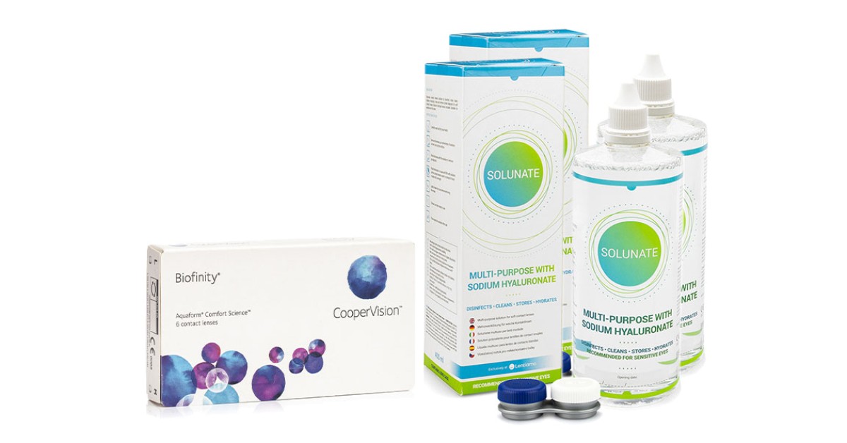 Biofinity CooperVision (6 lenses) + 2 x Solunate Multi-Purpose 400 ml with case