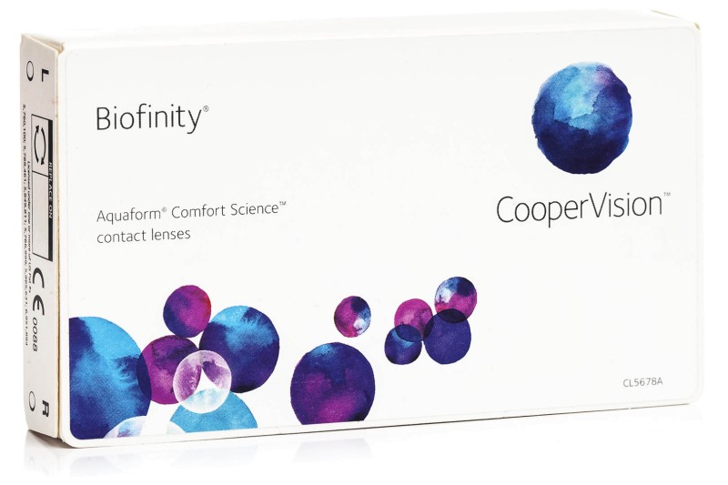 Biofinity CooperVision (3 linser) - dygnetruntlinser, silikon hydrogel linser sfäriska, Comfilcon A