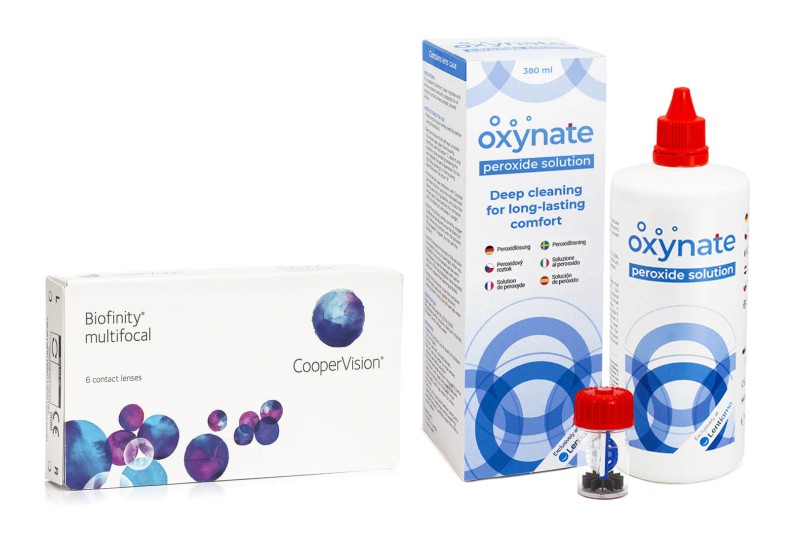 

Biofinity Multifocal CooperVision (6 lentilles) + Oxynate Peroxide 380 ml avec étui