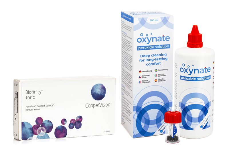 

Biofinity Toric CooperVision (6 lentilles) + Oxynate Peroxide 380 ml avec étui