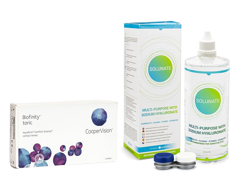 

Biofinity Toric CooperVision (6 lentilles) + Solunate Multi-Purpose 400 ml avec étui
