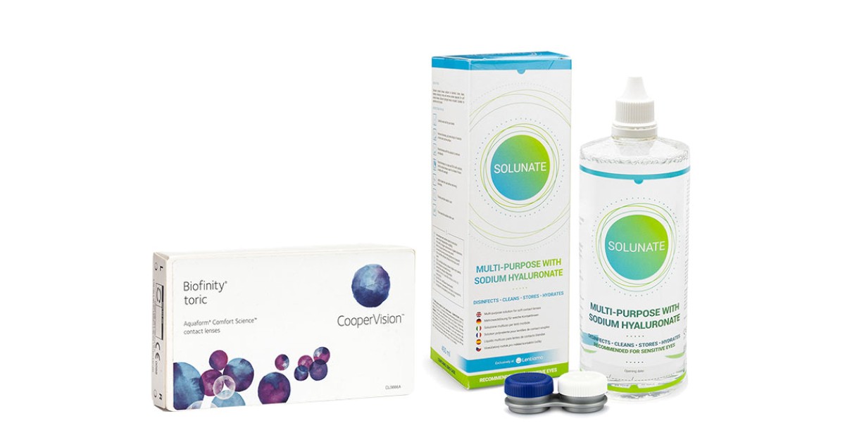 Biofinity Toric CooperVision (6 lenses) + Solunate Multi-Purpose 400 ml with case