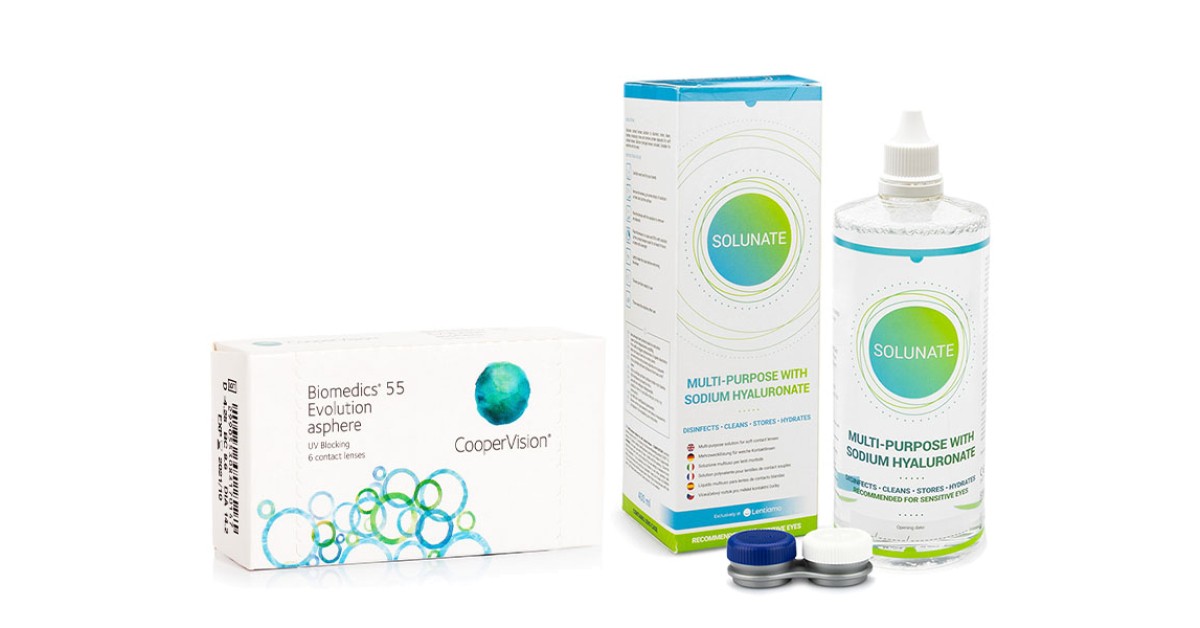 Biomedics 55 Evolution (6 Linsen) + Solunate Multi-Purpose 400 ml mit Behälter