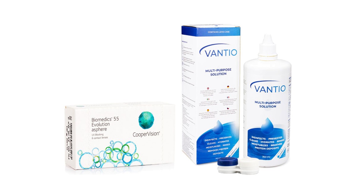 Biomedics 55 Evolution (6 Linsen) + Vantio Multi-Purpose 360 ml mit Behälter