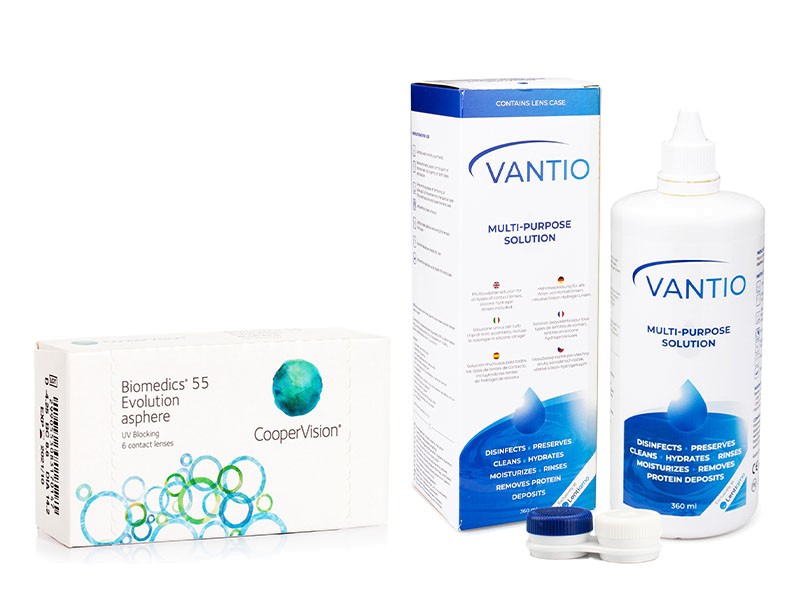 

Biomedics 55 Evolution CooperVision (6 lentilles) + Vantio Multi-Purpose 360 ml avec étui