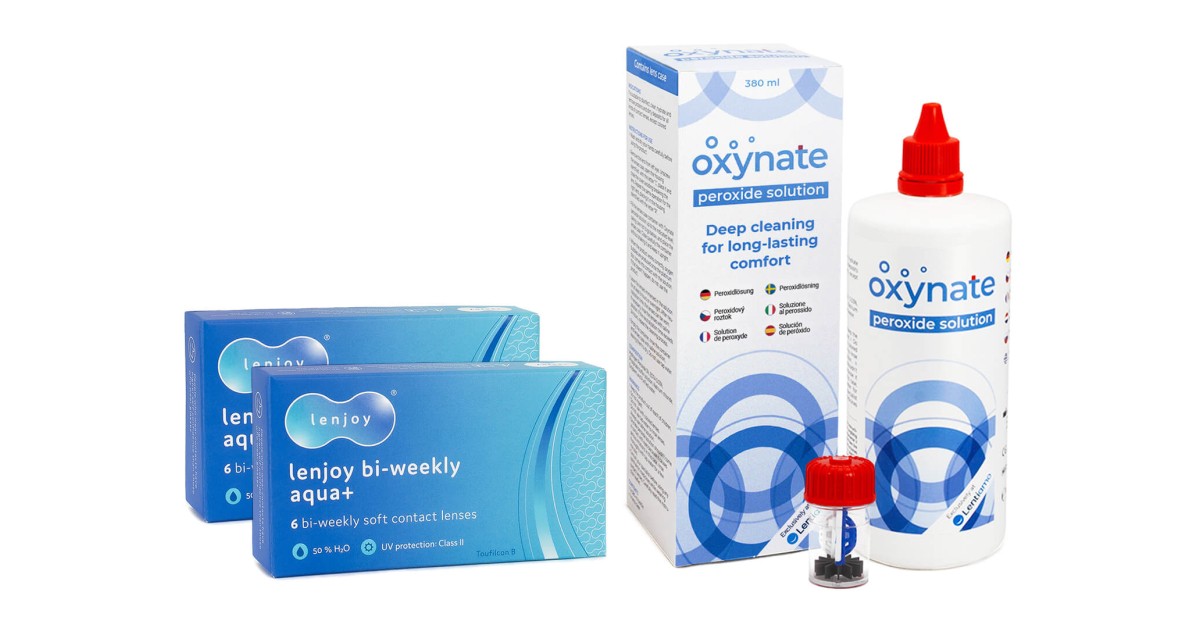 Lenjoy Bi-weekly Aqua+ (12 linser) + Oxynate Peroxide 380 ml med linsetui