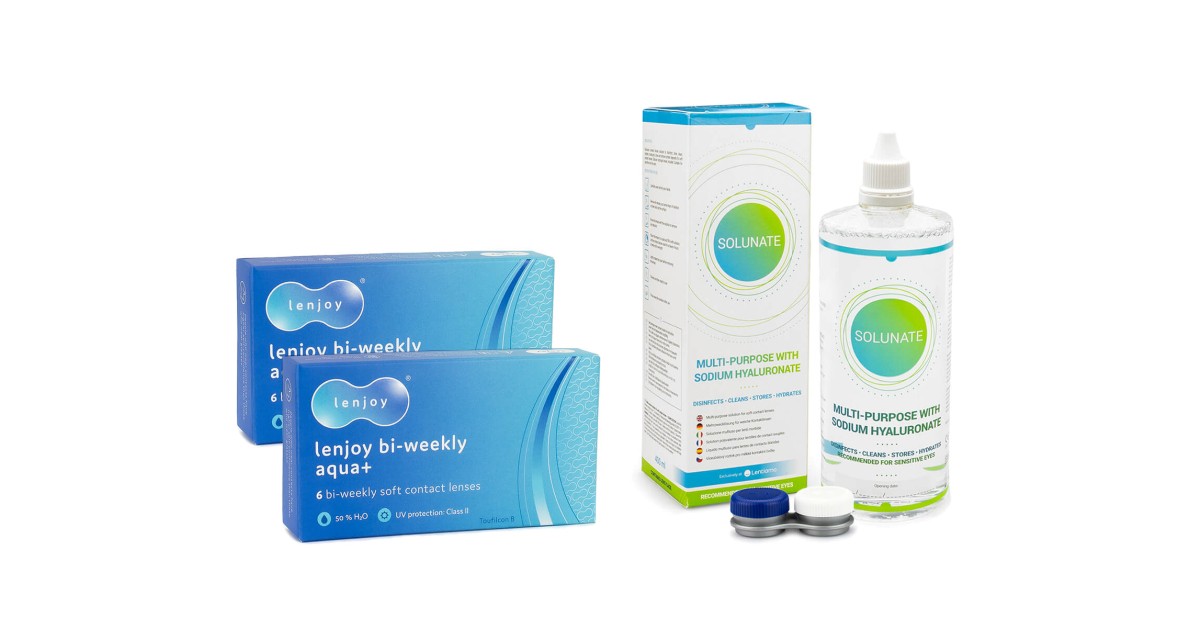 Lenjoy Bi-weekly Aqua+ (12 lenti) + Solunate Multi-Purpose 400 ml con portalenti