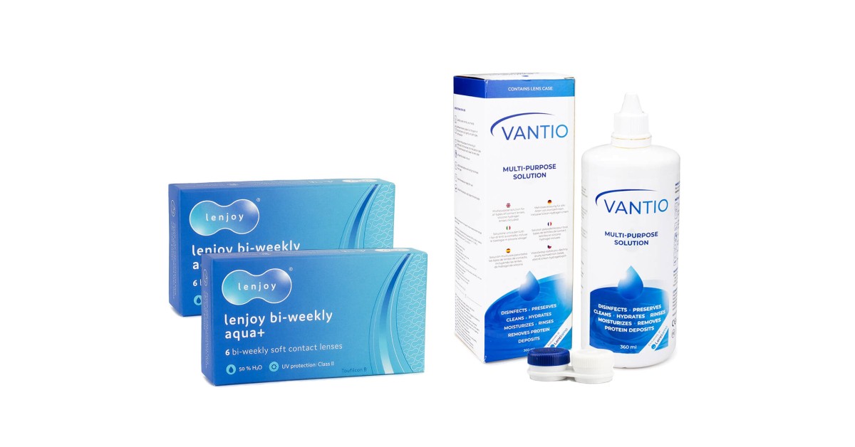 Lenjoy Bi-weekly Aqua+ (12 linser) + Vantio Multi-Purpose 360 ml med linsetui