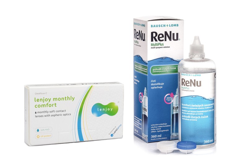 Lenjoy Monthly Comfort (6 čoček) + ReNu MultiPlus 360 ml s pouzdrem Lenjoy kontaktní čočky Měsíční čočky balíčky