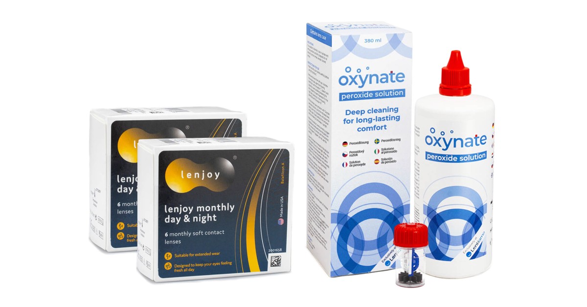Lenjoy Monthly Day & Night (12 Linsen) + Oxynate Peroxide 380 ml mit Behälter