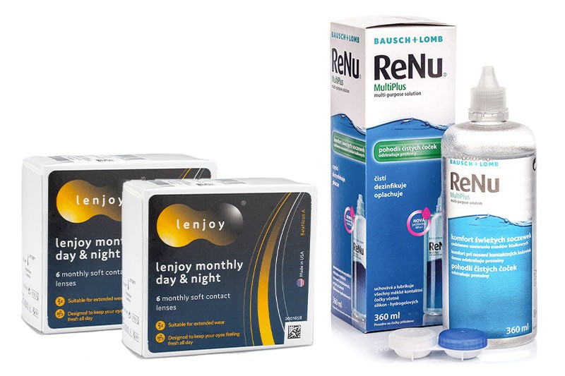 Lenjoy Monthly Day & Night (12 čoček) + ReNu MultiPlus 360 ml s pouzdrem Lenjoy kontaktní čočky Kontinuální čočky silikon-hydrogelové sférické