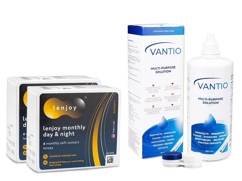 Lenjoy Monthly Day & Night (12 linser) + Vantio Multi-Purpose 360 ml med linsetui
