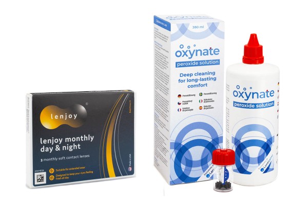 E-shop Bausch & Lomb Lenjoy Monthly Day & Night (3 šošovky) + Oxynate Peroxide 380 ml s puzdrom