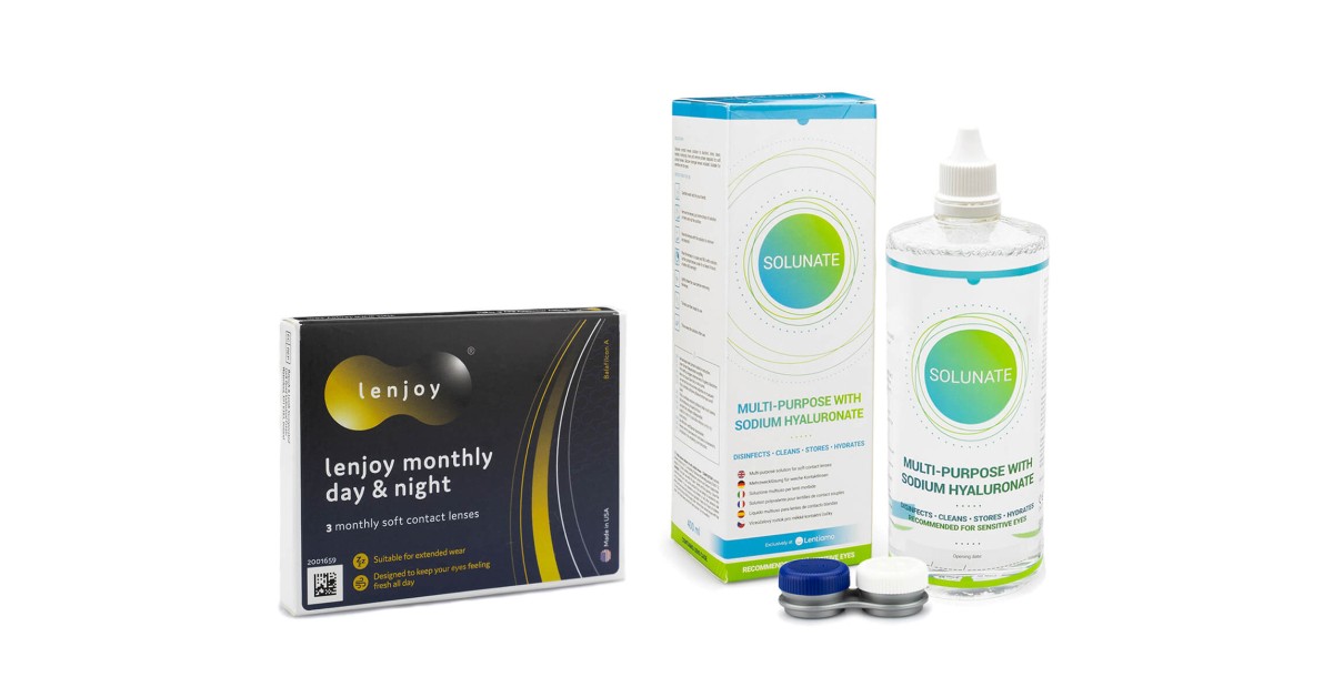 Image of Lenjoy Monthly Day & Night (3 lenses) + Solunate Multi-Purpose 400 ml with case