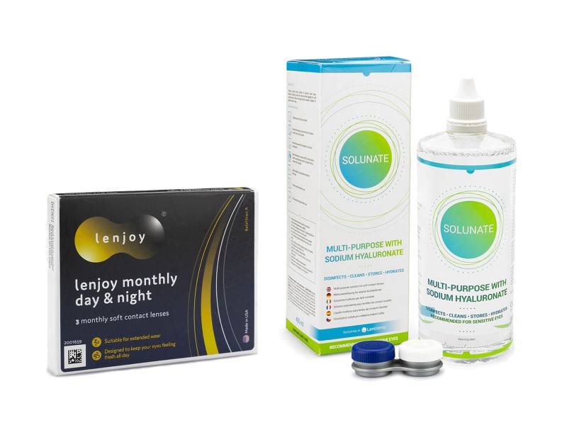 

Lenjoy Monthly Day & Night (3 lentilles) + Solunate Multi-Purpose 400 ml avec étui