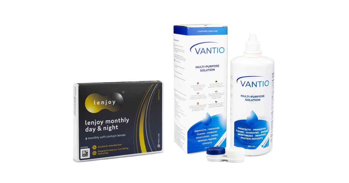 Lenjoy Monthly Day & Night (3 linser) + Vantio Multi-Purpose 360 ml med linsetui