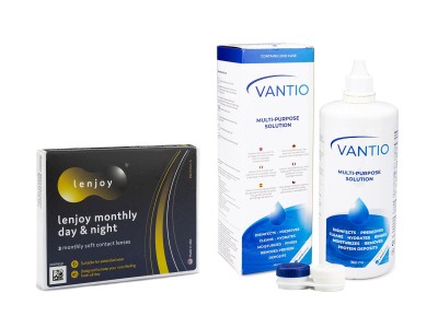 Lenjoy Monthly Day &amp; Night (3 lenses) + Vantio Multi-Purpose 360 ml with case Bausch &amp; Lomb Extended Wear Contact Lenses silicone hydrogel  single vision