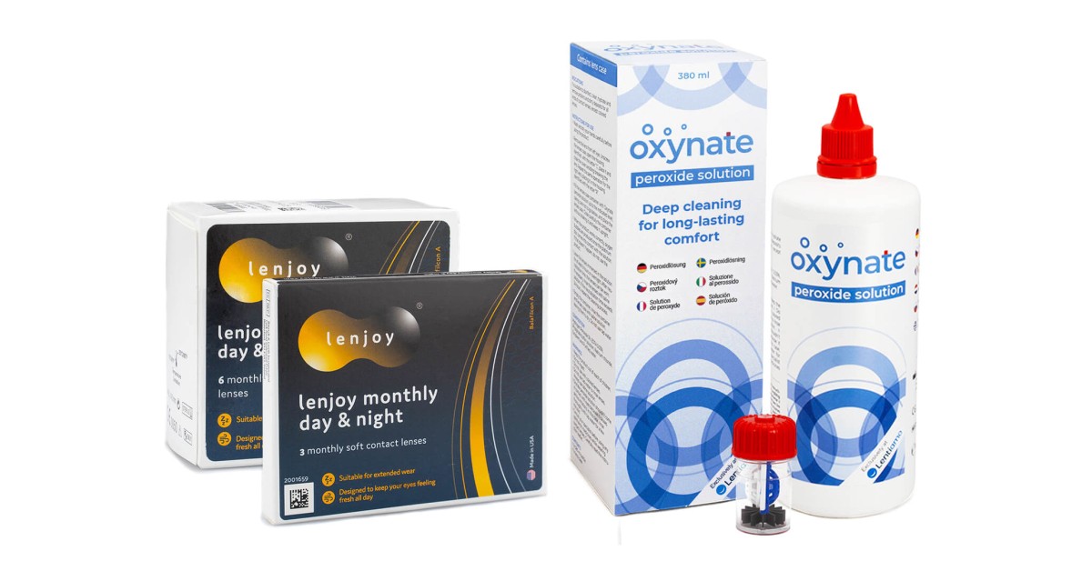 Lenjoy Monthly Day & Night (9 Linsen) + Oxynate Peroxide 380 ml mit Behälter