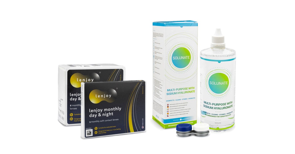 Lenjoy Monthly Day & Night (9 linser) + Solunate Multi-Purpose 400 ml med linsetui