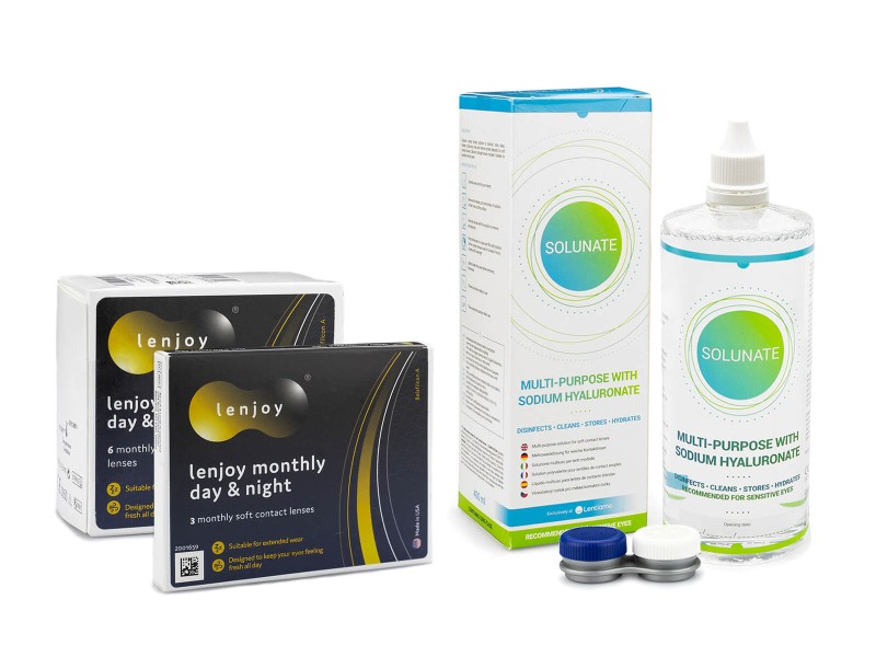 

Lenjoy Monthly Day & Night (9 lentilles) + Solunate Multi-Purpose 400 ml avec étui