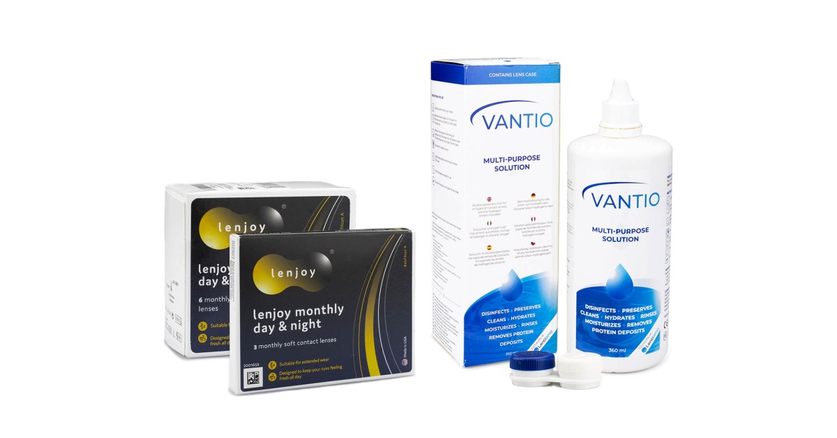 Lenjoy Kontaktlinser - Lenjoy monthly day & night (9 linser) + vantio multi-purpose 360 ml med linsetui