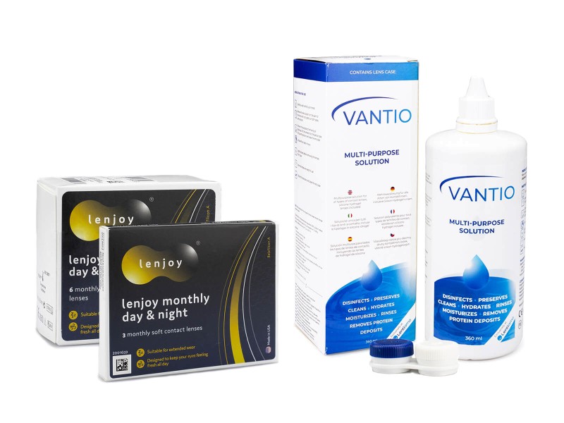 

Lenjoy Monthly Day & Night (9 lentilles) + Vantio Multi-Purpose 360 ml avec étui