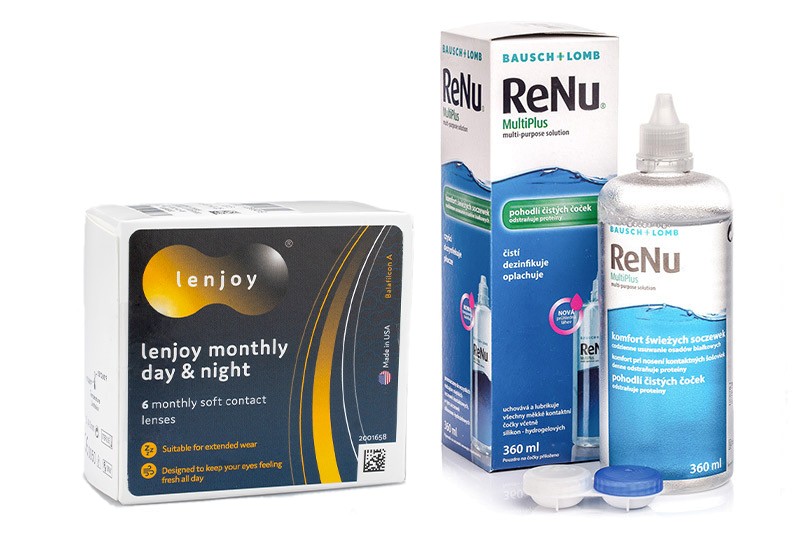 Lenjoy Monthly Day & Night (6 čoček) + ReNu MultiPlus 360 ml s pouzdrem Lenjoy kontaktní čočky Kontinuální čočky silikon-hydrogelové balíčky sférické