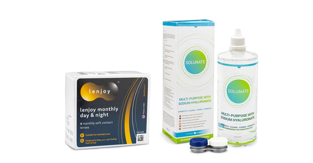 Lenjoy Monthly Day & Night (6 Linsen) + Solunate Multi-Purpose 400 ml mit Behälter