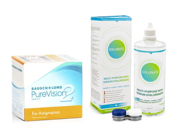 E-shop Bausch & Lomb PureVision 2 for Astigmatism (6 šošoviek) + Solunate Multi-Purpose 400 ml s puzdrom