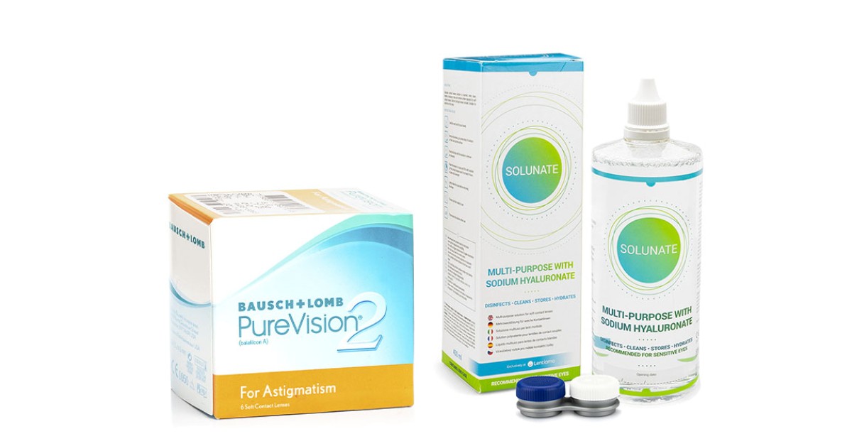 PureVision 2 for Astigmatism (6 lenses) + Solunate Multi-Purpose 400 ml with case