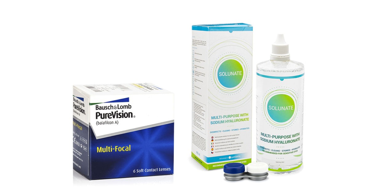 PureVision Multi-Focal (6 lenses) + Solunate Multi-Purpose 400 ml with case