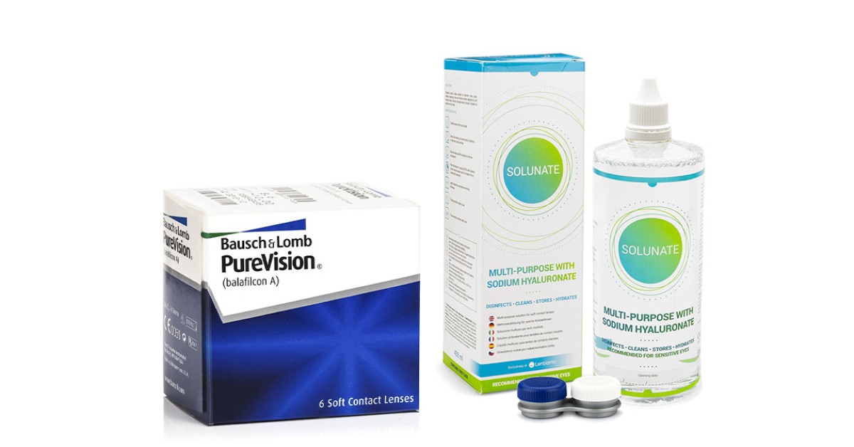 PureVision (6 lenses) + Solunate Multi-Purpose 400 ml with case