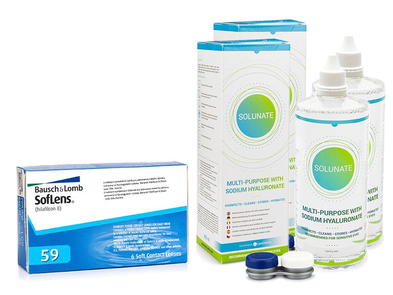 SofLens 59 (6 čoček) + 2 x Solunate Multi-Purpose 400 ml s pouzdrem Soflens Měsíční čočky balíčky sférické